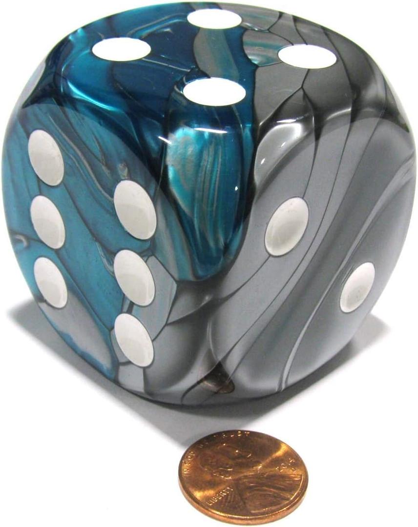 Steel and Teal Gemini Dice With White Pips 50mm (2in) D6 Die Chessex
