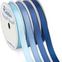 Ribbli Dusty Blue Satin Ribbon 3/8 Inch x 2 Rolls Total 40 Yards- Light Blue/Dusty Blue/Smoke Blue/Light Navy Ribbon for Wrapping and Craft