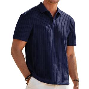 JMIERR Mens Casual Polo Shirt Summer Short Sleeve Vacation Button Beach Knit Stretchy Golf Shirts Medium