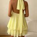Halter Dress for Women Chiffon Drop Waist Wedding Guest Dresses Flowy Ruffle Mini Dress Brunch Going Out Dresses Cute Dresss (Yellow, M)
