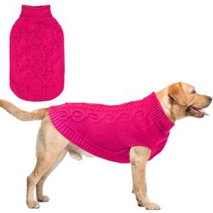 SCENEREAL XXXL Dog Sweater Boy Girl, Fall Winter Soft Warm Knitted Extra Large Dog Clothes Sweatershirt, Classic Turtleneck Pullover Outfits with Leash Hole, Pet Knitwear Apparel, Rose Red
