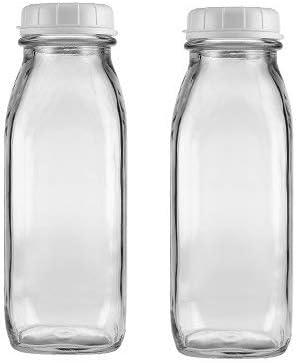 The Dairy Shoppe Glass Milk Bottle, Heavy Glass with Lid, Creamery Style (2, Pint)