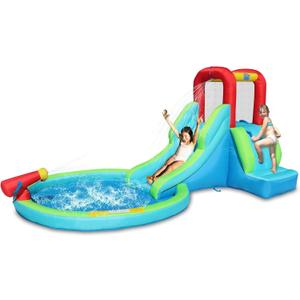 Action Air Inflatable Waterslide, Bounce House with Slide for Wet and Dry, Kids Backyard Waterpark for Summer Fun, Water Gun & Splash Pool for Age 3-8, Love for Kids, 157x87x73 Inch