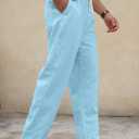 PLEPAN Men's Linen Pants Elastic Waist Drawstring Casual Summer Beach Lightweight Yoga Trousers Loose Fit (M)