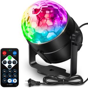 Disco Ball DJ Party Lights Sound Activated with Remote Control Strobe Lamp 7 Modes Stage Light for Home Room Dance Parties Karaoke Halloween Christmas Birthday Decorations (1 Pack)