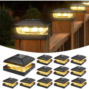 VOLISUN 4x4 Solar Fence - Post Cap Lights 12pack Outdoor Waterproof, Black Deck Post Cap Light with Warm White,for 4x4 Wooden/4x4 Vinyl
