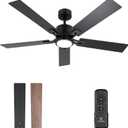 Vagizm Ceiling Fan with Light for Bedroom: 52 Inch Modern Ceiling Fans with Dimmable Tri-Color Temperature LED - Quiet Reversible DC Motor - Indoor Outdoor Paito Sloped Roof Use (Matte Black)