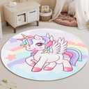 Round Rug for Kids Room 72x72'' Unicorn Circle Rugs for Bedroom Kids Rugs for Playroom Girls Cute Cartoon Carpet Living Room Dining Room Decor