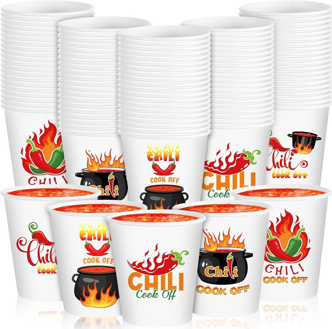 FoldTier 600 Pcs Chili Cook off Party Decorations 2.4 oz Chili Cook off Tasting Cups Disposable Paper Tasting Sample Cups for Cookoff Mexican Party Supplies