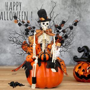 Halloween Table Centerpieces Halloween Table Artificial Flowers Skull Pumpkin Spider Tabletop Decor for Home Kitchen Indoor Party