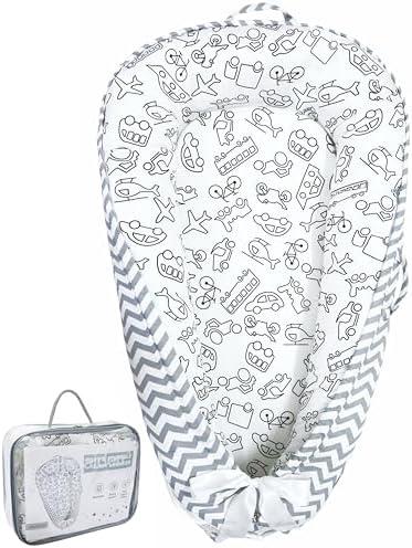 Aila+Aiden Baby Lounger | Organic Cotton Infant Lounger | Reversible, Adjustable & Portable Floor Lounger |Supervised Use | Soft, Breathable, Washable Cover - Star Collection (Travel Gray)