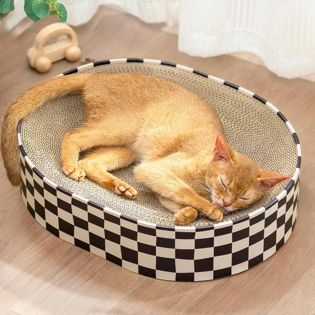 Cat Scratcher Cardboard,2 in 1 Oval Cat Scratch Pad Bowl for Indoor Kitty Grinding Claw,Round Kittens Scratching Board Corrugated Lounge Pet Beds&Furniture Protector for Sofas (Medium(16.9"L x 12.9"W x 3.9"Th))