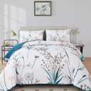 Dobuyly Teal Quilt Queen Size Floral Botanical Queen Quilt Bedding Set 3 Pieces Soft Lightweight Microfiber Flower Bedspread Coverlet Set for All Season, 96"x90"