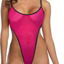 SHERRYLO See Through One Piece Swimsuit High Cut Micro Monokini Bikini Mini Mesh Transparent Bathing Suit S
