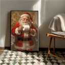 Christmas wall decor cute Santa holding toilet paper art print eclectic bathroom poster farmhouse wall decor aesthetic Santa decor canvas print painting suitable for bedroom toilet (8x12in BlackMetalFrames)