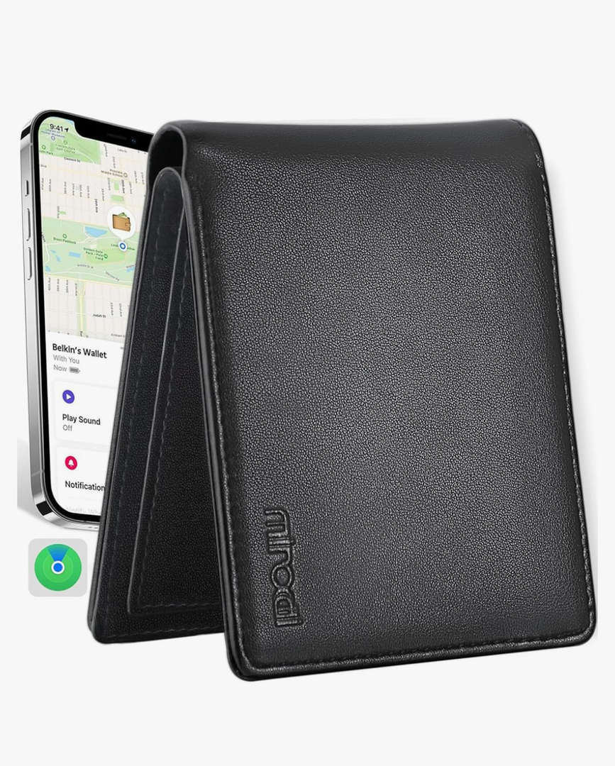 Wallet for Men Upgrade Replacement for AirTag Wallet Built-in Find My Real Time Tracker, RFID Blocking Classic Leather Bifold Stylish Mens Wallet with ID Window 6 Credit Card Holder Coin Pocket