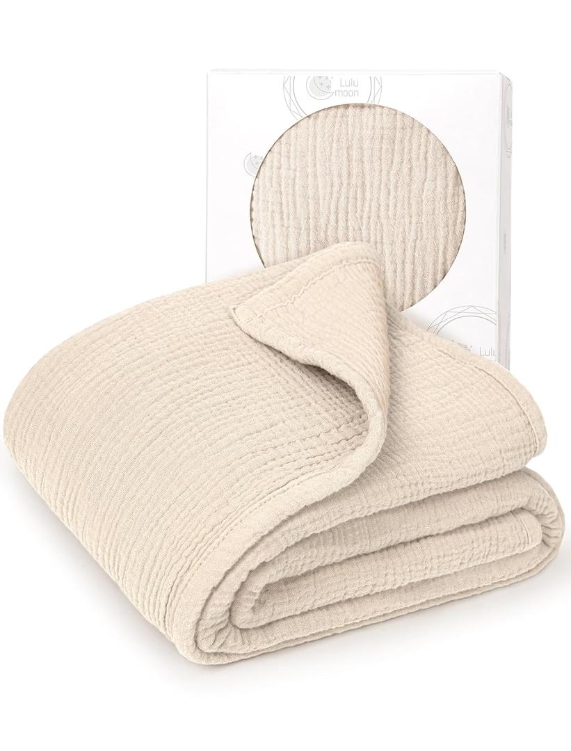 lulumoon Muslin Quilt Blanket, Crib Blanket for Baby and Toddler,47x47 Inches(Ivory)