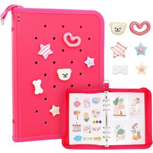 Sticker Organizer Binder Reusable Sticker Storage Book Collecting Album with Blank Release Paper and Pocket and DIY Charm, Zipper Design Sticker Binder Album for Collecting Sticker (HOT Pink)