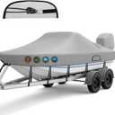 Ratchet Hurricane Proof Heavy Duty Waterproof Boat Cover, 16-18.5ft Mooring & Trailerable 1200D Bass Boat Cover with Motor Cover for Bass Tracker,Gray