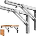 Storystore Folding Shelf Brackets - 10 Inch Heavy Duty Stainless Steel Collapsible Shelf Bracket for Bench Table, Space Saving DIY Bracket, Max Load: 550lb （2 PCS）