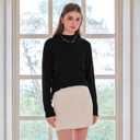 Women's Lightweight Pullover Sweater Mock Turtleneck Solid Color Irregular Texture Long Sleeve Ribbed Knit Tops (Black, XL)