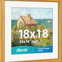 Vintage 18x18 Frame, Antique Gold Photo Frames with Plexiglass Front,Ornate Square 18x18 Picture Frame Display 14x14 with Mat or 18 x 18 Frame Without, Wall Dcor,1 Pack,Gold