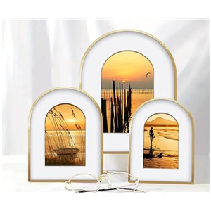 3 Pack Elegant Aluminum Arch Picture Frames - Wall Mount & Tabletop Display, Includes Non-Removable Mat for Enhanced Display - Perfect for Home Decor & Memories, Great Gift Choice (Gold, 8x10)