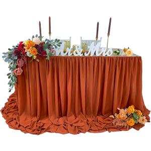 Pooling and Floating Chiffon Table Skirt with extra length, 6FT Sheer Tablecloth, Baby Shower, Birthdays Party, Main Cake Table Decoration, Wdding Table Skirt (Terracotta, 6FT)