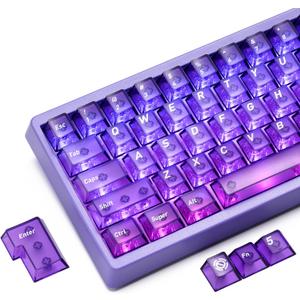 HITIME XVX Purple Clear Keycaps,Transparent Keycaps 60 75 100 Percent,Ceramic Keycap Style, Shine Through Keycap, Cherry Profile Keyboard Key Cap Set for Mx Switches Mechanical Keyboard, 119 Keys
