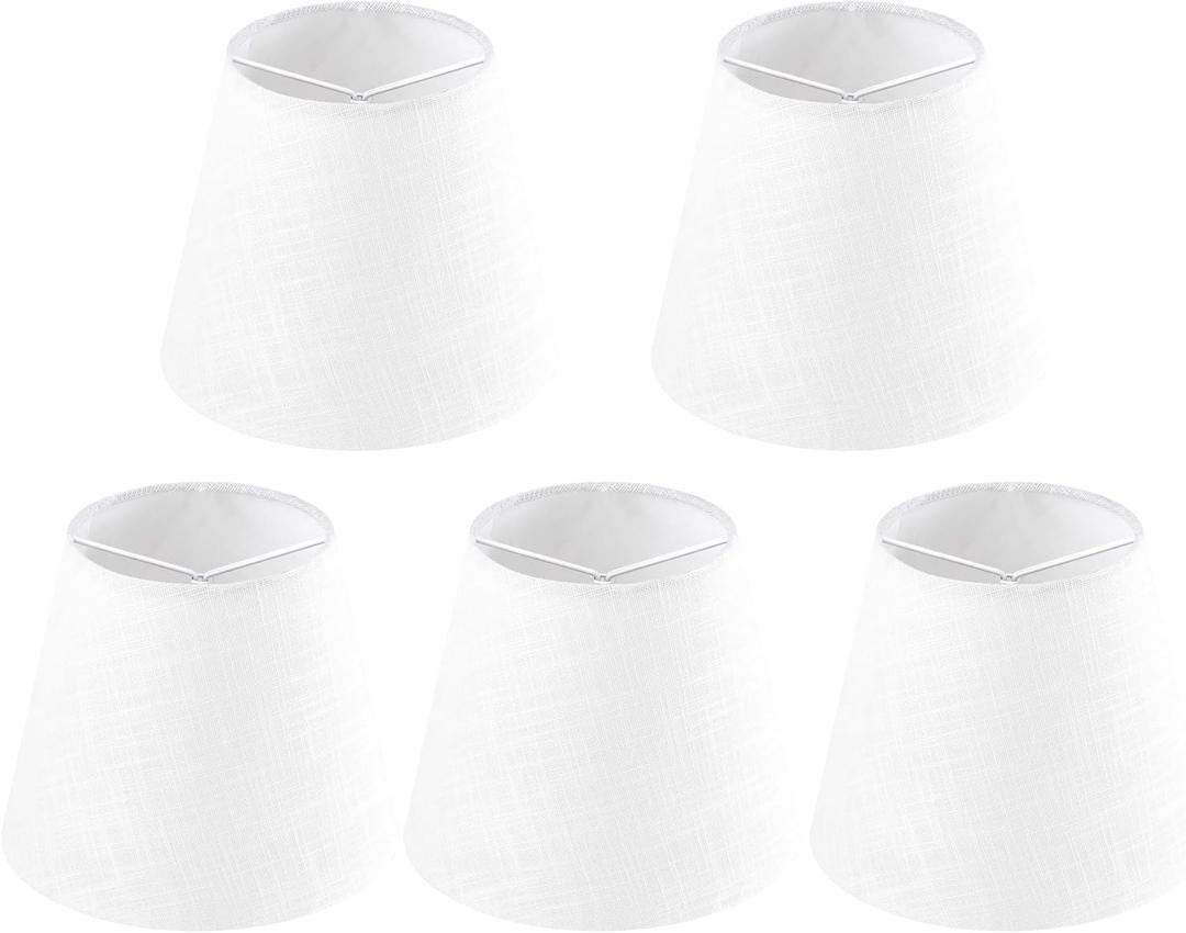GO&SO Linen Small Lamp Shades for Chandelier, Clip on Lamp Shade Set of 5 White Lamp Shade, 4x6x5 IN Mini Lamp Shades, Modern Barrel Lamps Shades for Small Table Lamps, Desk Lamps, Pendant Lights
