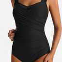 One Piece Swimsuit for Women Tummy Control Wide Straps Bathing Suits Full Coverage Swim Suit Color Block Swimwear (Black, M)
