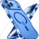 for iPhone 17 Pro Max Case: [Cute Wave Frame][Fit for MagSafe] Military Drop Shockproof Protection, Camera Protective Glossy Slim Magnetic Wavy Phone Cover for Women Girls 6.9'', Clear/Blue
