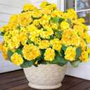 TURNMEON Artificial Geraniums Flowers for Outdoors Summer Decoration, 4 Bundles Fake Flowers Silk Yellow Flowers UV Resistant No Fade Faux Plants for Planter Gardens Table Porch Indoor Cemetery Decor