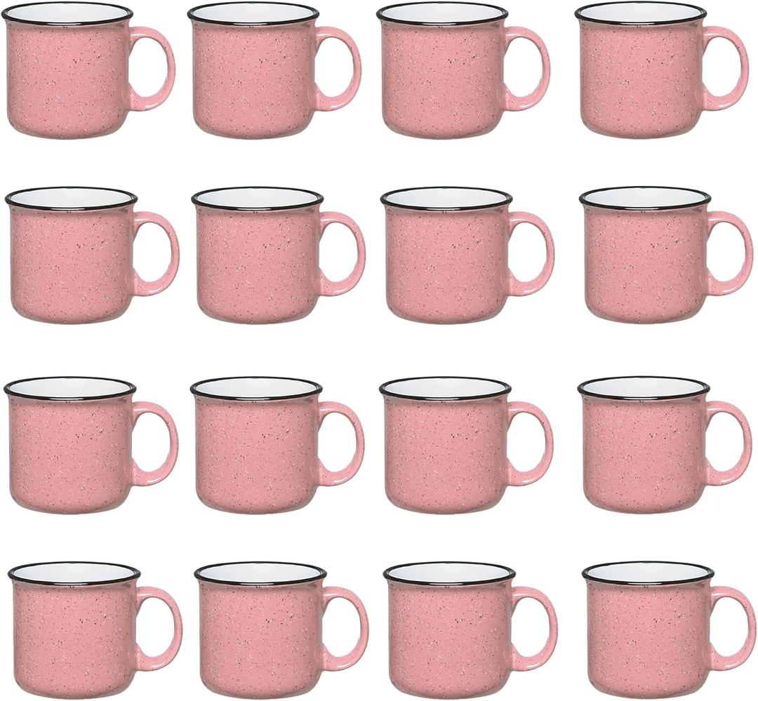 Set of 16 Ceramic Campfire Mugs  15 Oz, Pink  Coffee & Tea Cups for Home, Work, Travel, Camping  Customizable, Great for DIY, Events, Companies