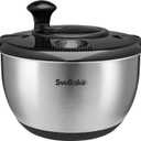 Stainless Steel Salad Spinner, 4.8 Qt Vegetable Washer, BPA-Free Lettuce Dryer with Crank Design, Dishwasher Safe, Non-Slip Base - Black Lid