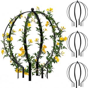 2 PCS Metal Garden Round Trellis for Climbing Plants, Large Black Powder Coated Obelisk for Roses, Vines, Flowers, Patio Doorway Garden Decor Indoor Outdoor, Easy Assembly (25.2" x 21.3")