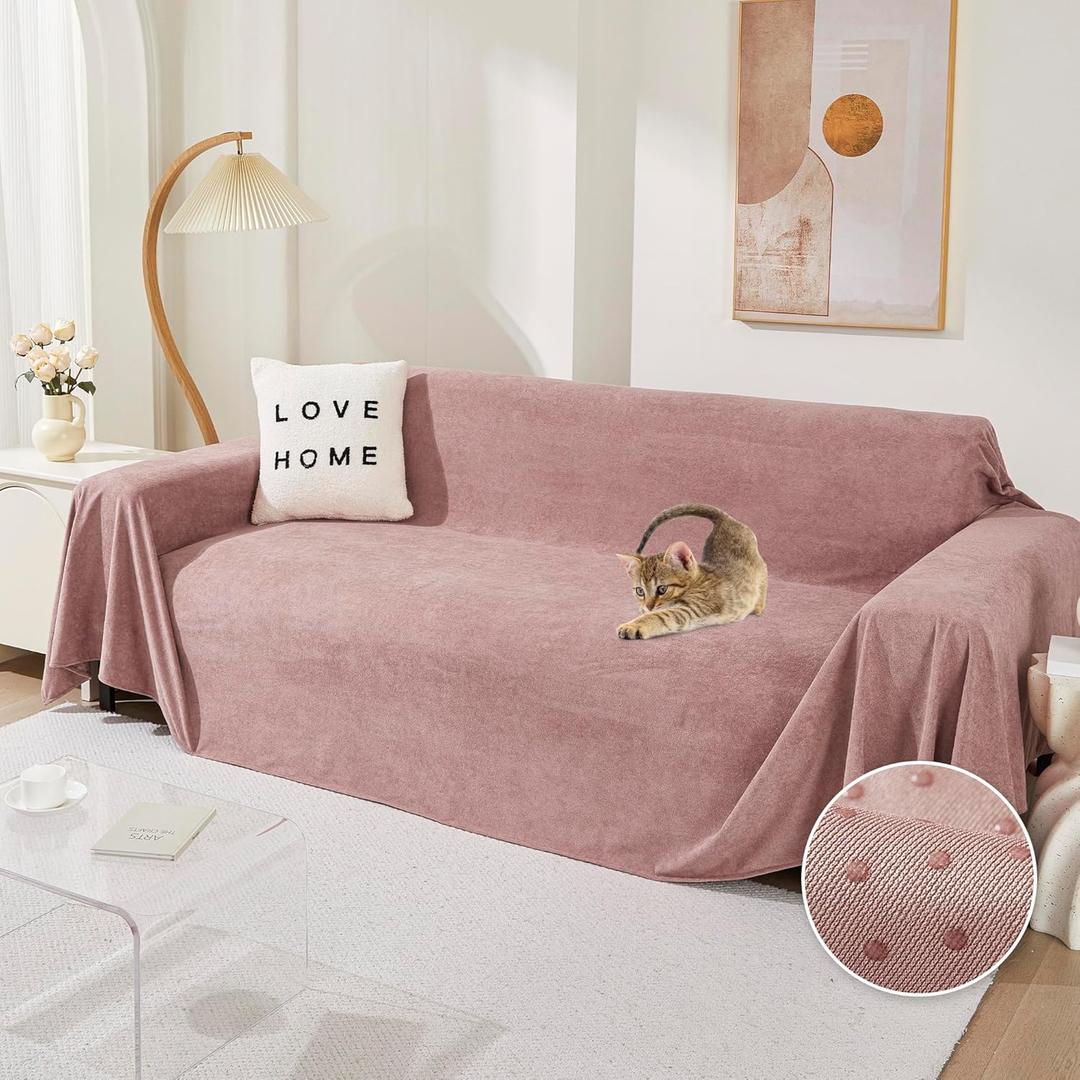MEETSKY Couch Cover Washable for 2 Cushion Sofa, Cat Scratch Proof Furniture Protector Love Seat L Shape Couch Covers Soft Sectional Sofa Cover for Dogs Pets, 71" x 118", Pink