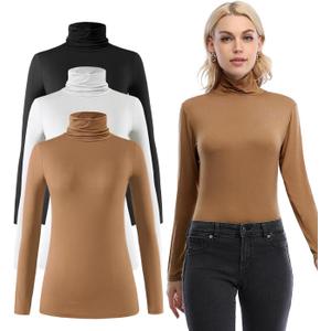 Femdouce Womens Turtleneck Long Sleeve Shirt Lightweight Slim Pullover Basic Undershirts Active Turtle Neck T-Shirts 2 Pack (M)