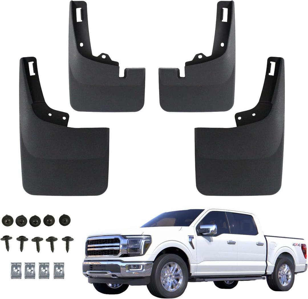 RMOURTEKK Mud Flaps Compatible with Ford F150 2024 2023 2022 2021 (Excludes Raptor Models) Without OEM Fender Flares Front & Rear Mud Guards Black Mud Guard Set(4pc Set)
