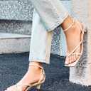 Coutgo Womens Strappy Low Kitten Heels Sandals Open Square Toe Flip Flop Summer Dress Party Shoes