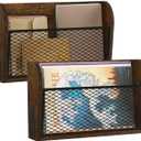 YINMIT 2 Packs Wall File Organizer-Holder, Hanging File Organizer, Wall Mounted File Holder, Wall Mount Paper Folder Rack for Office and Home (Rustic Brown)