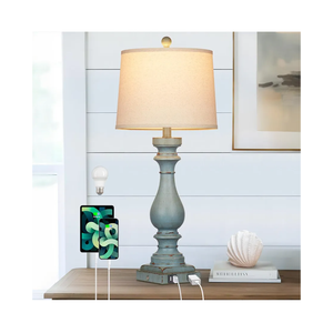 27.5" Tall Coastal Lamp,Retro-Blue Vintage Bedside Nightstand Lamps with USB Charging Ports A/C,3-Way Dimmable Touch Control Table Lamps for Bedroom Living Room,Single Blue