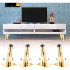 Bivethoi 4PCS Oblique Furniture Legs 4 Inch Sofa Legs, Mid-Century Couch Legs Tapered Chair Legs, Metal Ottoman Legs Heavy Duty Dresser Legs, Conical Table Legs Cabinet Feet for Cupboard Bench (Gold)