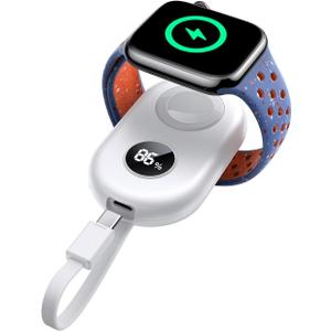JOYROOM Portable Charger for Apple Watch 10, 2500mAh Fast Charging iWatch Charger KeyChain USB C Cable, Magnetic Wireless Travel Power Bank for Apple Watch Series 9/8/7/6/SE/5/4/3/2/Nike/Ultra/Ultra 2 (White)