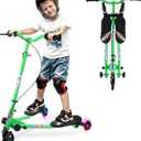 Swing Scooter for Kids, 3 Wheels Foldable Wiggle Kick Scooter Push Drifting with 4 Adjustable Handlebar & 2 Rear LED Wheel for Boys and Girls Ages 3-8