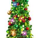 N&T NIETING Pop Up Christmas Tree with Lights & 30 Balls, 5Ft Collapsible Green Tinsel Christmas Tree Decoration for Holiday Xmas Home Office Decor