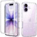 DUEDUE for iPhone 17 Case Clear, Glitter Anti-Yellowing Shockproof Protective Transparent Cover Bling Sparkle Phone Case for iPhone 17 6.3", Clear/Glitter