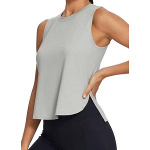 BALEAF Workout Tank Tops for Women Sleeveless Athletic Tops Flowy Tencel Soft Loose Fit Hip Length Running Shirts Gym Quick Dry Grey M