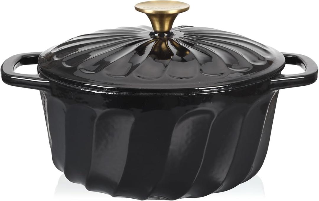 Enameled Dutch Oven with Lid, 3 QT Cast Iron Dutch Oven Pot, Dual Handles for Bread Baking, Cook, Bake, Refrigerate Safe across All Cooktops(Black,3 QT)
