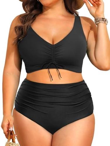 Aqua Eve Women Plus Size Two Piece Swimsuit High Waisted Bikini Set Tummy Control Bathing Suit Size 14W